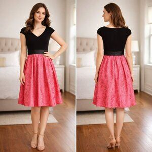 Theia Black Pink Wilson A-Line Cocktail Dress $695